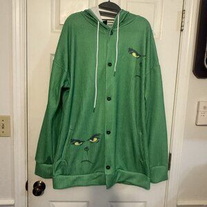 Grinch Face Ribbed Hoodie – Size L, NWT, Green with Drawstring Hood